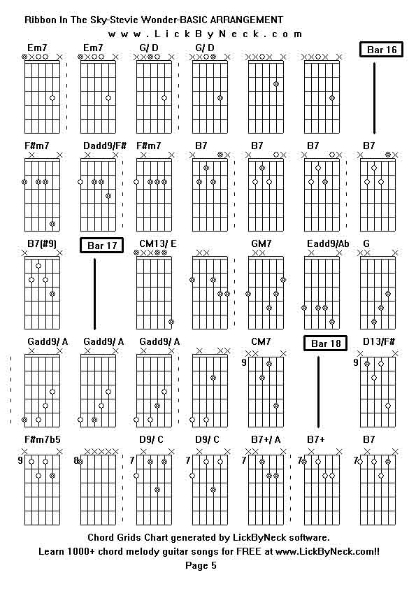 Chord Grids Chart of chord melody fingerstyle guitar song-Ribbon In The Sky-Stevie Wonder-BASIC ARRANGEMENT,generated by LickByNeck software.